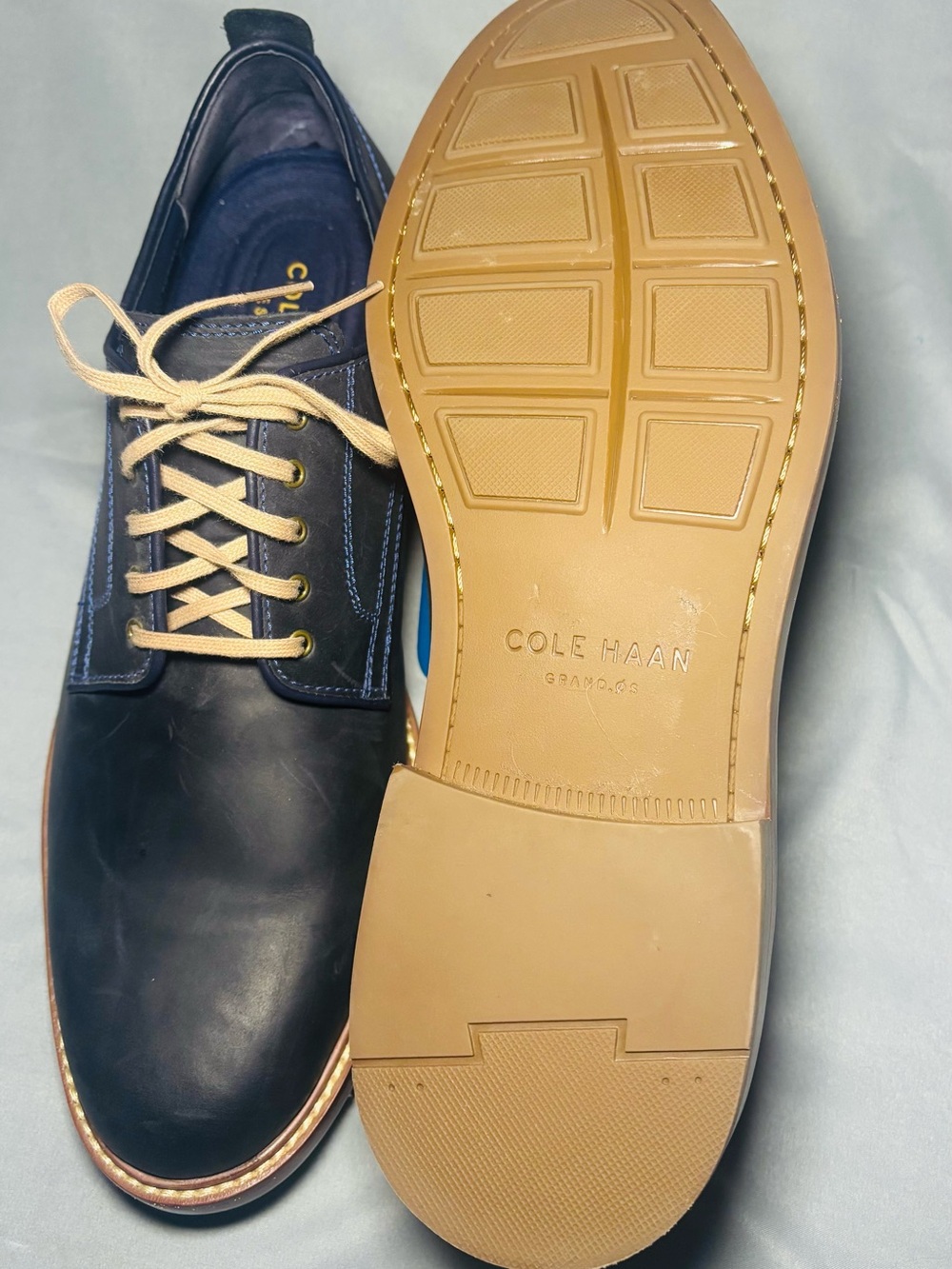 Cole Haan Men's Navy Leather Oxfords with Tan Laces